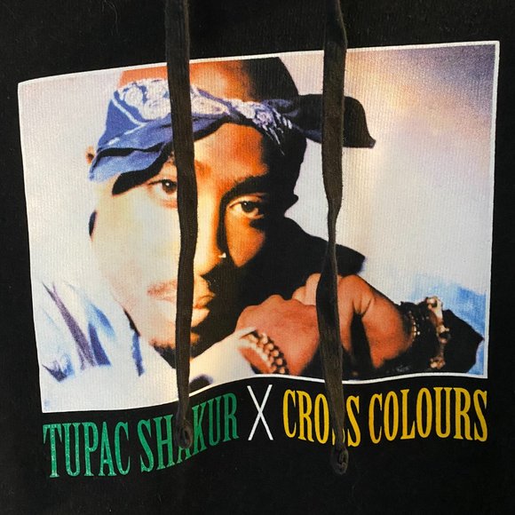 Medium Cross Colours Tupac Blue Bandana Black Hoodie - Picture 2 of 4